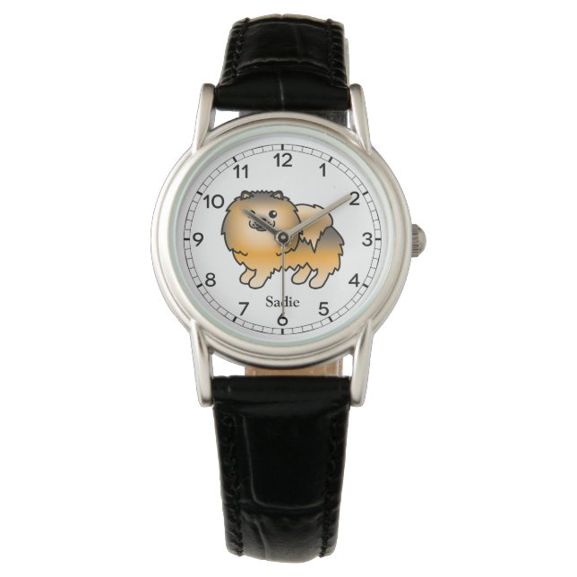 Reloj De Pulsera Pomerania Sable Naranja Perro De Dibujos Animados  (Anverso)