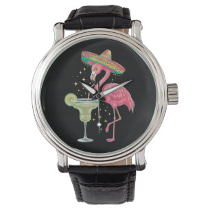 Reloj De Pulsera Poncho Mexicano Divertido de Flamenco Bebiendo Mar