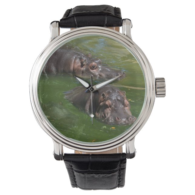 Reloj De Pulsera **"Pondside Play: Dos Hippos Nadando Juntos"** (Anverso)