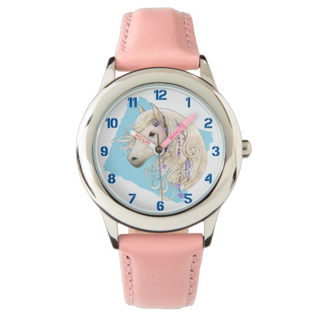 Reloj De Pulsera Ponía decorada en blanco sobre niños azules (Anverso)