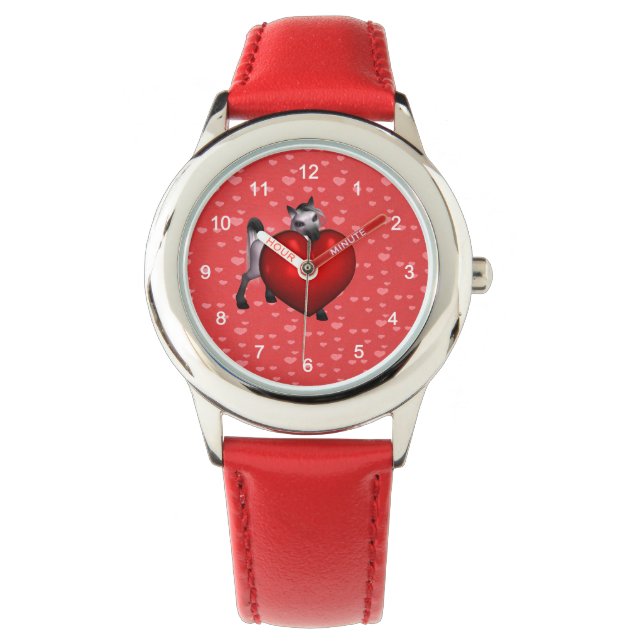 Reloj De Pulsera Pony blanco lindo con corazón rojo (Anverso)