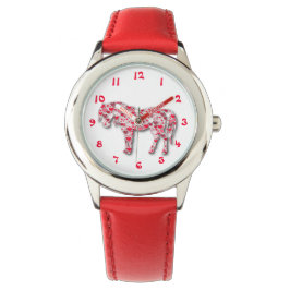 Reloj De Pulsera Pony de Chicas de Caballos Cute Rojo y Blanco