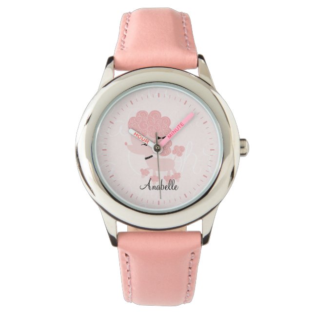 Reloj De Pulsera Poodle francés rosado personalizado (Anverso)