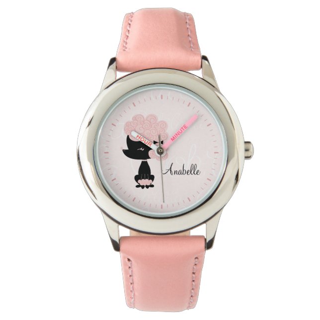 Reloj De Pulsera Poodle francés rosado personalizado (Anverso)