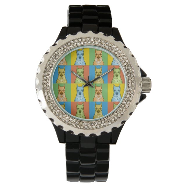 Reloj De Pulsera Pop-Art de Schnauzer Dog Personalizado (Anverso)