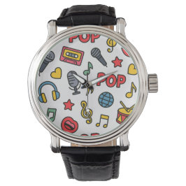 Reloj De Pulsera pop music doodle icons seamless pattern	