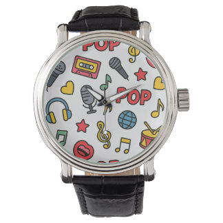 Reloj De Pulsera pop music doodle icons seamless pattern	