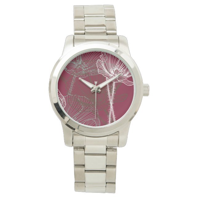 Reloj De Pulsera Poppies dibujados a mano en rojo (Anverso)