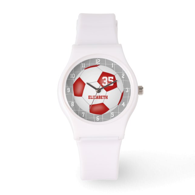 Reloj De Pulsera portería de portería neta de fútbol blanco rojo (Anverso)