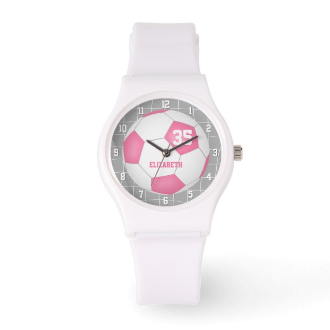 Reloj De Pulsera portería de portería neta de fútbol blanco rosado (Anverso)