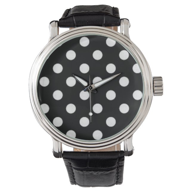 Reloj De Pulsera Pos de polka blanco y negro (Anverso)