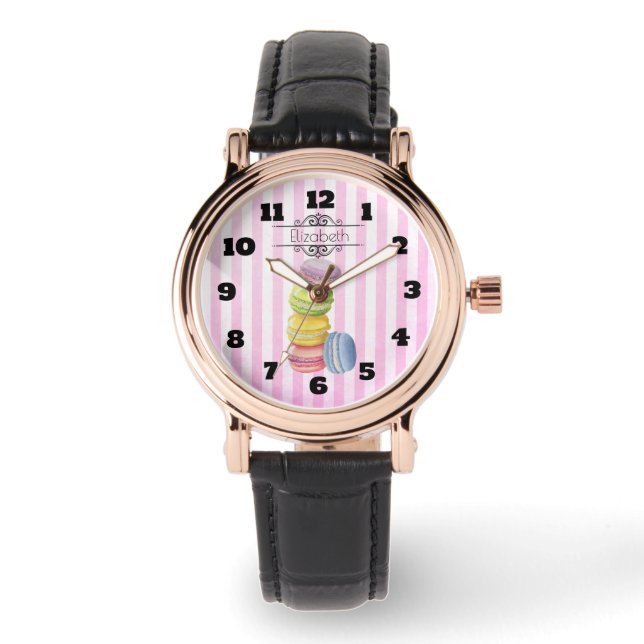 Reloj De Pulsera Postre francés macaronés en acuarela personalizada (Anverso)