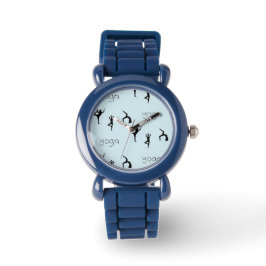 Reloj De Pulsera Posturas de yoga y patrón de texto en azul