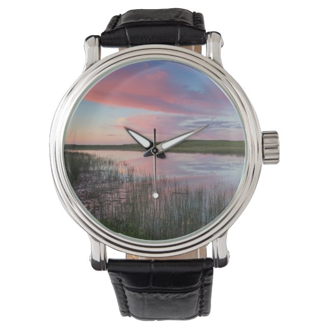 Reloj De Pulsera Prairie Pond Refleja Brillantes Nubes De Amanecer (Anverso)