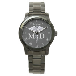 Reloj De Pulsera Precioso Médica Médico Silver Caduceus MD