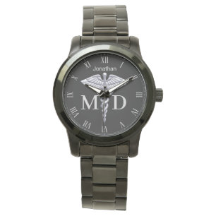 Reloj De Pulsera Precioso Médica Médico Silver Caduceus MD
