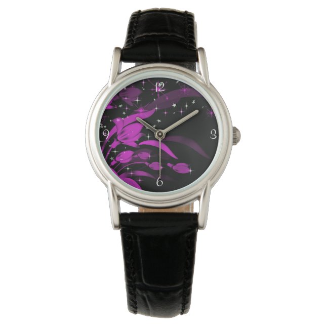 Reloj De Pulsera Pretty Pink Flowers Starbursts Sparkle (Anverso)