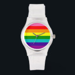 Reloj De Pulsera PrideWatch<br><div class="desc">Die Uhr mit der original 8-farbigen Pride-Flagge. Hiermit setzt du ein Zeichen für Akzeptanz und Toleranz aller Menschen.</div>