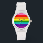 Reloj De Pulsera PrideWatch<br><div class="desc">Die Uhr mit der original 8-farbigen Pride-Flagge. Hiermit setzt du ein Zeichen für Akzeptanz und Toleranz aller Menschen.</div>