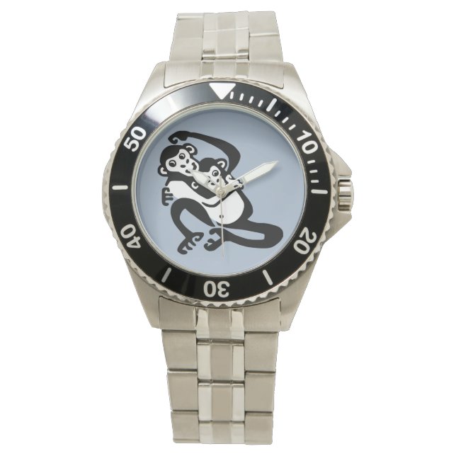 Reloj De Pulsera Primate - BONOBO - Chimpancé en peligro - Azul (Anverso)
