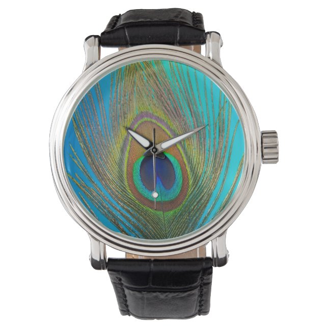 Reloj De Pulsera Primer plano de pluma de pavo real (Anverso)