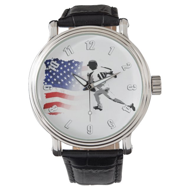 Reloj De Pulsera Primera carrera de base - Jugador de béisbol y ban (Anverso)