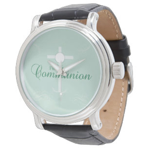 Reloj De Pulsera Primera comunión sagrada, guión en verde suave