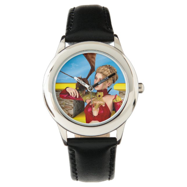 Reloj De Pulsera Princesa Dragón Fantasía Arte Digital (Anverso)