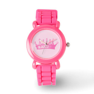 Reloj De Pulsera Princesa magenta Crown en fondo rosado