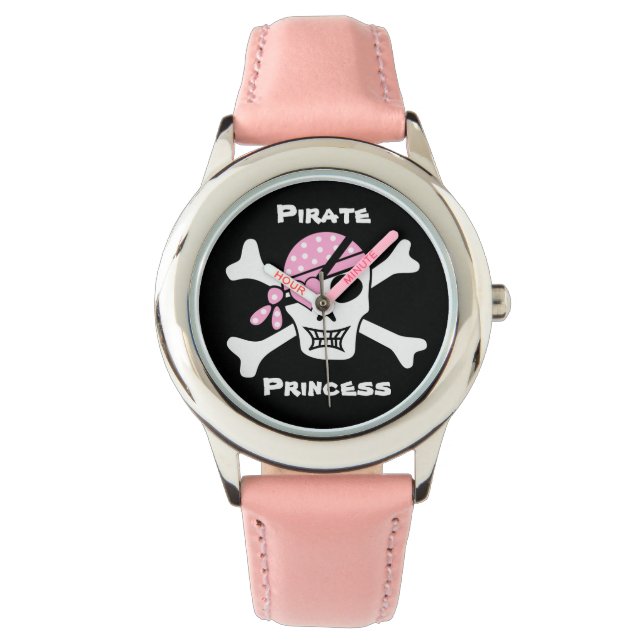 Reloj De Pulsera Princesa pirata en negro con texto Personalizado (Anverso)