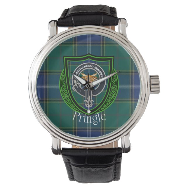 Reloj De Pulsera Pringle Scottish Clan Tartan & Crest (Anverso)