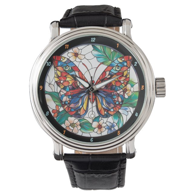 Reloj De Pulsera Prism of Nature" - Stained Glass Butterfly (Anverso)