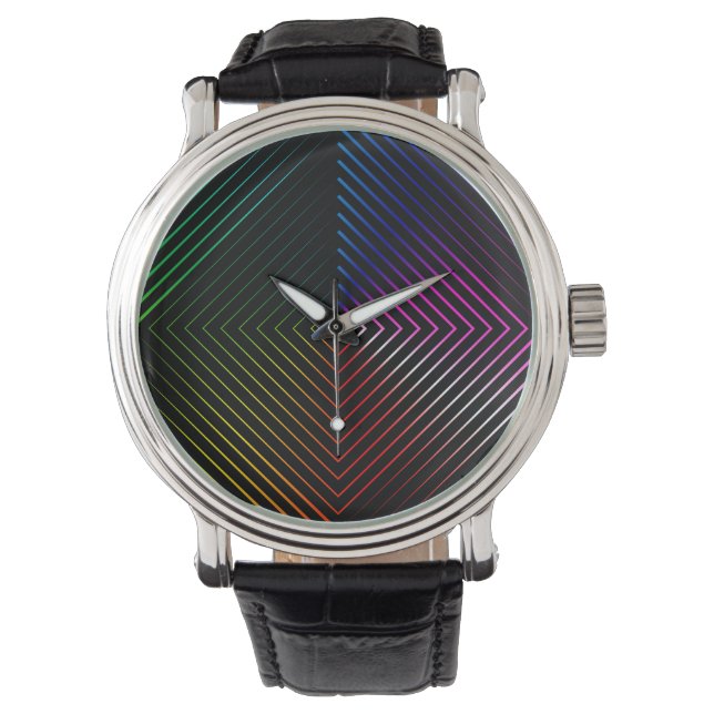 Reloj De Pulsera Prisma de Arcoíris Abstracto en Negro (Anverso)