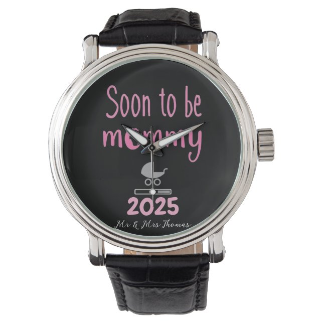 Reloj De Pulsera Pronto será mamá cargando camiseta divertida 2025 (Anverso)