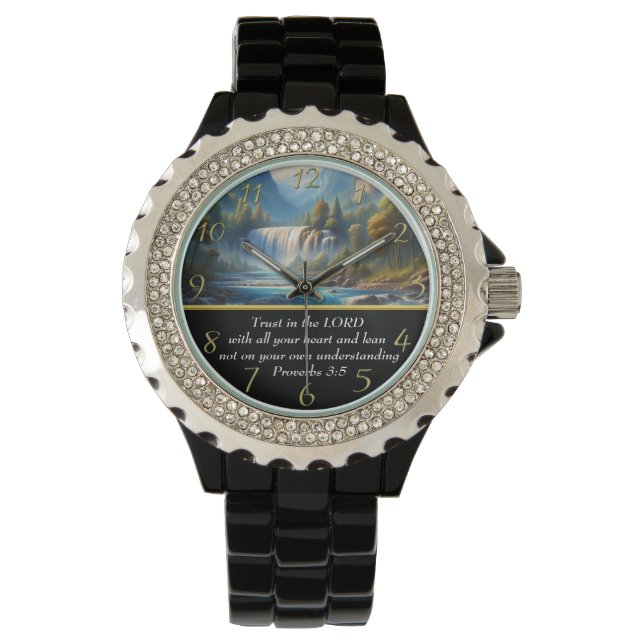 Reloj De Pulsera Proverbios 3:5 Lago de montaña de fe cristiana (Anverso)