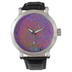 Reloj De Pulsera Psicodelia Groovy Magenta Retro Bañón Líquido