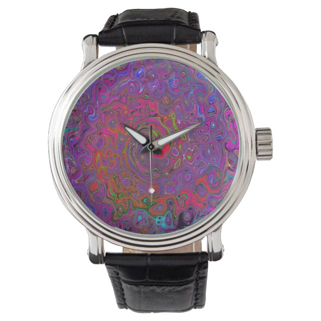 Reloj De Pulsera Psicodelia Groovy Magenta Retro Bañón Líquido (Anverso)
