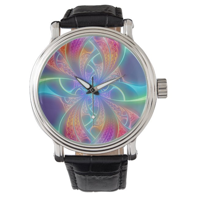 Reloj De Pulsera Psicodelic Rainbow Swirls Fractal Pattern (Anverso)