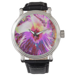 Reloj De Pulsera Psicodélico Trippy Colores Arcoiris Hibiscus Flor