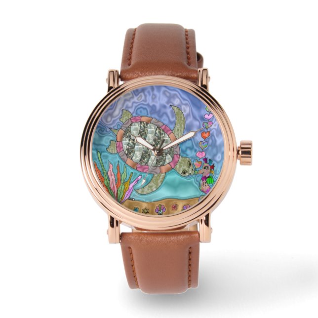 Reloj De Pulsera Psychedelic Sea Turtle Seahors Art Designer Watch (Anverso)