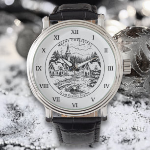 Reloj De Pulsera Pueblo navideño vintage en invierno - Número roman