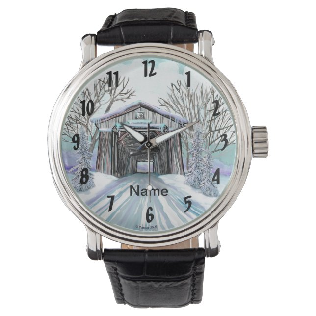 Reloj De Pulsera Puente cubierto de invierno (Anverso)