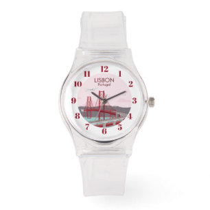 Reloj De Pulsera Puente de Lisboa sobre el río Tajo al estilo vinta