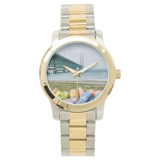 Reloj De Pulsera Puente Mackinac Y Canoas (Anverso)