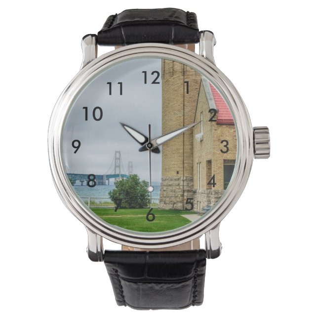 Reloj De Pulsera Puente Mackinac y faro (Anverso)