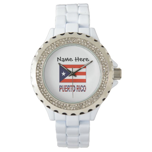Reloj De Pulsera Puerto Rico y la bandera puertorriqueña con tu nom (Anverso)