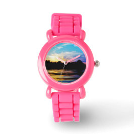 Reloj De Pulsera Puesta de sol arcoiris en el lago montañoso