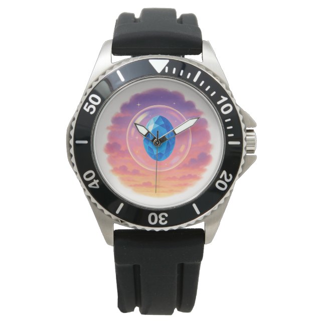 Reloj De Pulsera Puesta de sol de gema azul mística – Diseño de rel (Anverso)