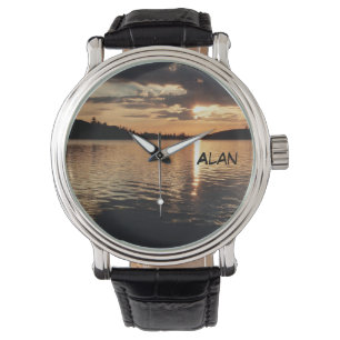 Reloj De Pulsera Puesta de sol en el Lago de Vigilancia de la Escri