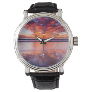 Reloj De Pulsera Puesta de sol roja sobre el mar, California